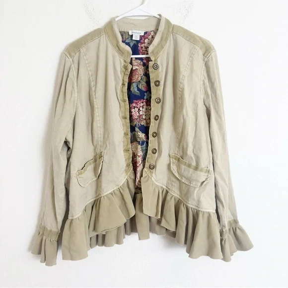 Sundance Beige Ruffle Hem button up Jacket - Picture 1 of 4
